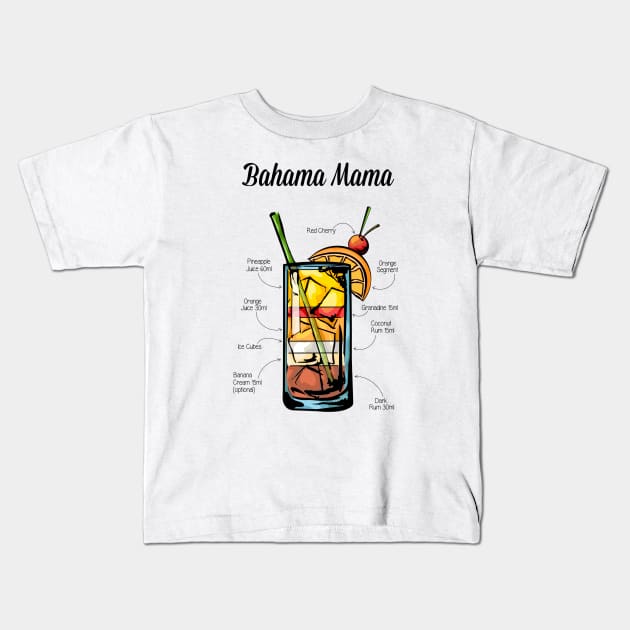 Bahama Mama Cocktail Recipe Kids T-Shirt by HuckleberryArts